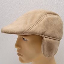 D &amp; Y, NY Tan Faux Suede Winter Newsboy Cap Ear Flaps Soft - £14.36 GBP