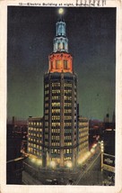 BUFFALO NEW YORK~ELECTRIC BUILDING AT NIGHT~POSTCARD 1930s - £4.84 GBP