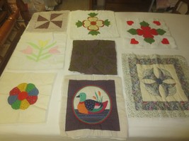 8 Cotton PATCHWORK/APPLIQUED Padded, Backed &amp; HAND QUILTED PILLOW TOPS -... - $20.00