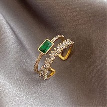  trendy crystal geometric retro green zircon double open ring for women elegant fashion thumb200
