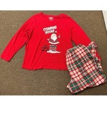 Womens Pajamas Christmas Santa Coming Soon Red Plaid 2 pc Plus Top Pants... - $34.65