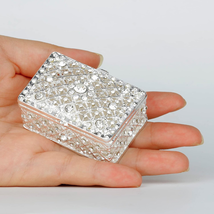 SEVENBEES Silver Trinket Box Jewelry Box with Crystals Small Trinket Boxes Hinge - £11.68 GBP