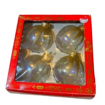 VTG Clear Glitter Star Designed Christmas Glass Tree Ornaments NOS Set Of 4 - £8.80 GBP