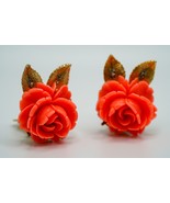 Vintage BSK Gold Tone Faux Coral Flower Clip Earrings 3cm - $54.31 CAD