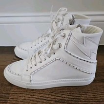 Zadig &amp; Voltaire High Flash Studded  Sneakers White Leather High Tops Sz... - $173.24