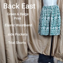 Back East Green &amp; Beige Print Side Pockets Trial Wide Leg Shorts Size M - £12.55 GBP