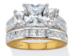 Princess Cut Cz Bridal Gp 2 Piece Ring Set 18K Gold Sterling Silver 6 7 8 9 10 - £157.31 GBP