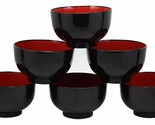 Japanese Black Red Lacquer Copolymer Plastic Rice Bowl Wood Grain Patter... - £23.24 GBP