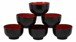 Japanese Black Red Lacquer Copolymer Plastic Rice Bowl Wood Grain Patter... - $28.99