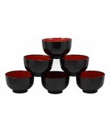 Japanese Black Red Lacquer Copolymer Plastic Rice Bowl Wood Grain Patter... - £22.90 GBP