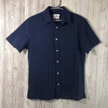 Men&#39;s Striped Collared Button-Down Shirt - Goodfellow &amp; Co MEDIUM Navy Blue NWT - £7.11 GBP