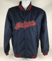 Vintage 90s Majestic Cleveland Indians Satin Bomber Jacket MLB Authentic Mens - £185.82 GBP