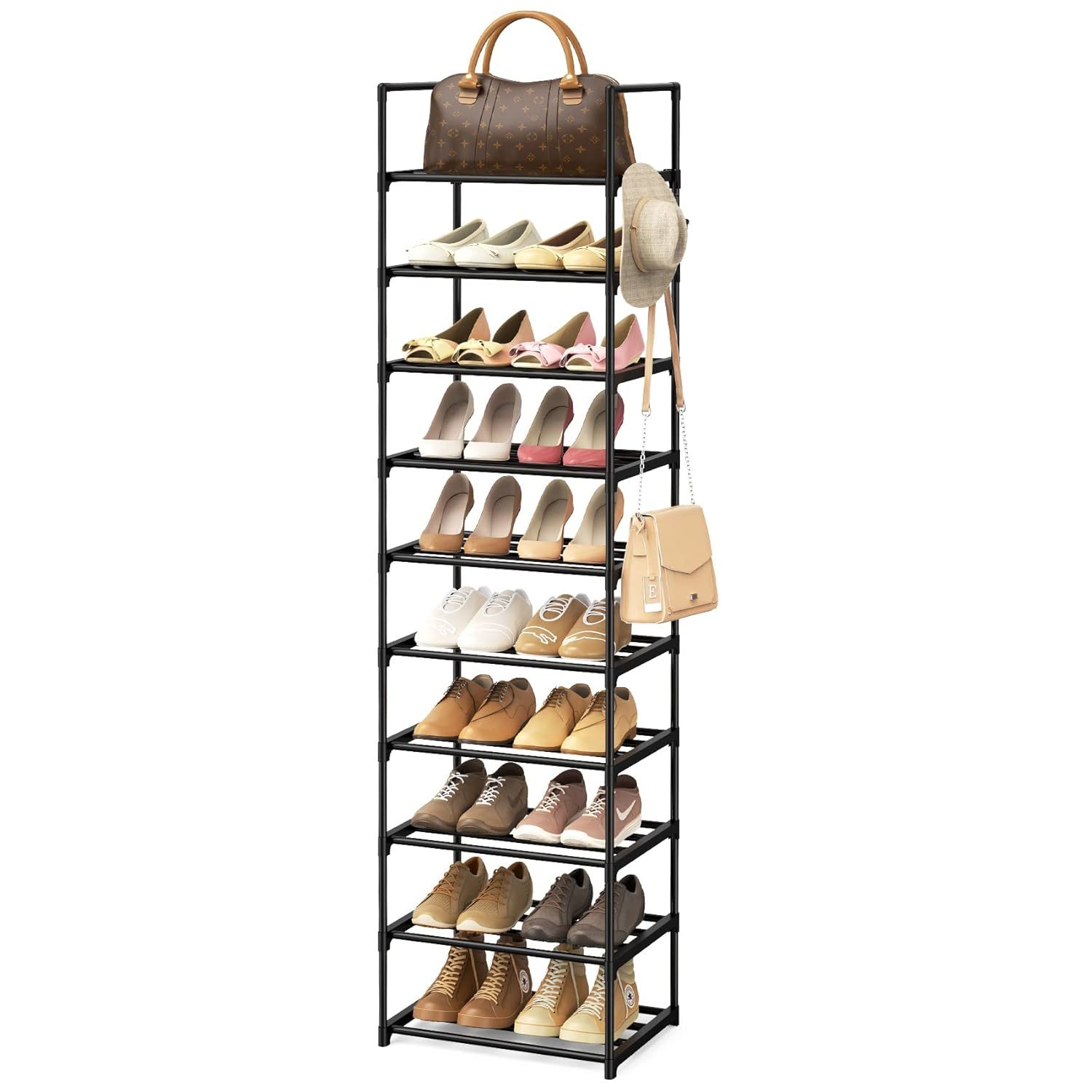 Primary image for Narrow Shoe Rack 10 Tiers Tall Shoe Rack For Entryway 20 24 Pairs Shoe & Boots O