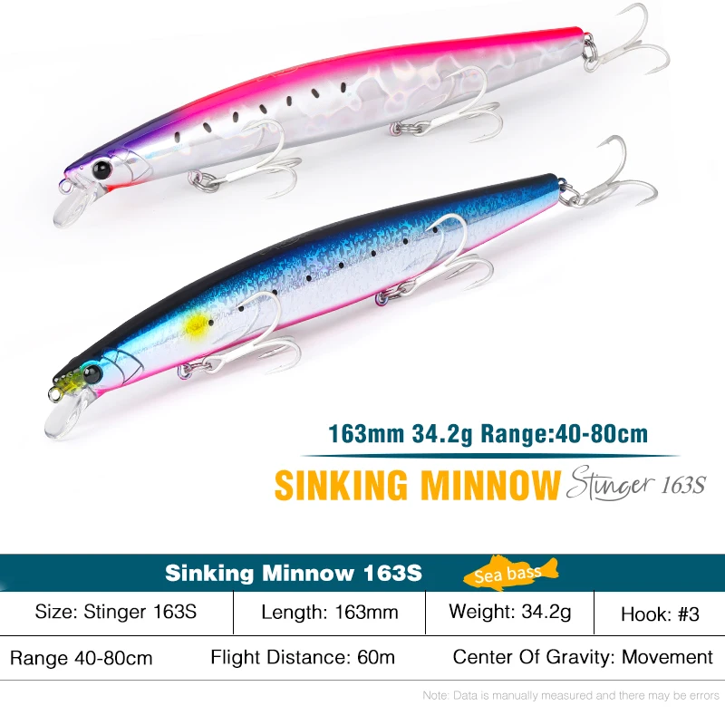 Sporting TSURINOYA 16m 34.2g Sea Fishing Sinking Minnow Ultra Long Casting STING - £24.72 GBP