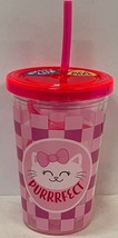 &quot;Purrrfect&quot; Kitty Cat Pink 10 Oz Kids Tumbler Cup W/ Straw Bpa Free Novelty - £7.12 GBP