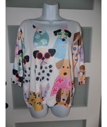 Colorful Dog Print Pullover V-Neck Sweater Lightweight SS Size XL Women’... - €23,34 EUR