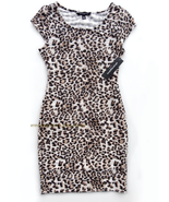 New Womens Sharagano Black Leopard Cheetah 6 Stretch Dress wrap ruffle s... - $25.00