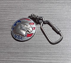 USA Bald Eagle Bird Stars Stripes Round Silver Tone Keychain Keyring - £5.48 GBP