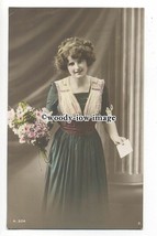 gla0050 - Young Lady in Green &amp; Pink Dress, holding Bouquet - postcard - £1.99 GBP