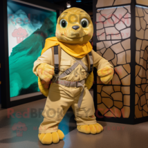 Gold Sea Turtle mascot costume character dressed with a Cargo Pants and Scarves - £1,000.91 GBP