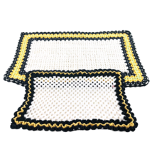 2 Placemats Handmade Crochet Wriggle Pattern Black Gold Beige 17x11 &amp; 11... - $26.30