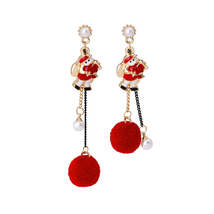 Pearl &amp; Red Santa Pom-Pom Mismatch Drop Earrings - $12.99