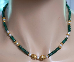 Natural Emerald Bead Necklace with Pearls and Gold Plated Accent Beads - £103.11 GBP