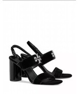 Tory Burch Eleanor Pave Heel Sandal in Black Velvet Leather $428, Sz 10,... - $212.84