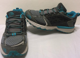 North Face Gore Tex Aqua Blue Gray Running Hiking Shoes Size 7 Trail Wal... - $74.24