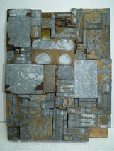 Unique Surrealistic USA Collage of Print Blocks &amp; Pewter Tech Tablets 43... - $170.20