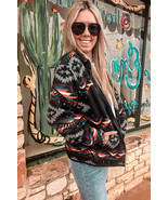 Black Aztec Printed Zip Up Collar Jacket - $34.77 CAD