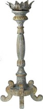 Candleholder Candlestick Distressed Blue Gold Accents Wood Carved - £183.62 GBP