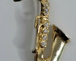SAXOPHONE Gold Tone Rhinestone Keys Vintage Pin Brooch Musical Instrumen... - $9.99