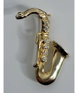 SAXOPHONE Gold Tone Rhinestone Keys Vintage Pin Brooch Musical Instrumen... - £7.94 GBP