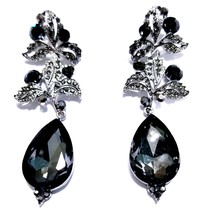 Filigree Leaf Rhinestone Chandelier Earrings Bridal Prom Pageant 3.5 inch Gray - £33.26 GBP