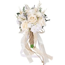 Wedding Bouquets For Bride Bridesmaid, White Champagne Artificial Roses ... - $40.99