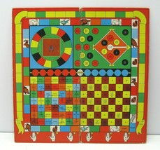Vintage 2 Sided Multi Game Board Colorful Animals States Unmarked 50s 40s - $9.82