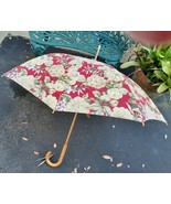 VINTAGE LAUREN RALPH LAUREN Floral Print Umbrella Parasol Wood Handle Di... - £74.70 GBP