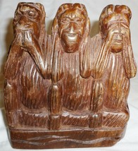 Three Wise Monkey Hear See Speak No Evil Carved Figurine - £17.69 GBP