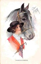 Thoroughbreds Beautiful Lady Horse Court Barber Artist Series 1225 1915 postcard - $8.86