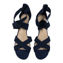 Issac Mizrahi Live Blue Suede Sandals With Ankle Strap 11M Leather Wedge Worn 1x - £28.70 GBP