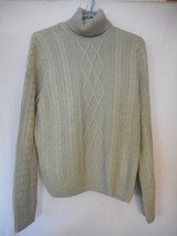 Vintage Sage 100% Cotton cable knit ribbed turtleneck Sweater Sz L Jeann... - $550.37 MXN