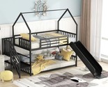 Twin Over Twin Bunk Bed With Slide And Storage Stairs, Metal House Floor... - $574.99