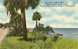 Scenic Indian River Drive Unposted Linen Postcard Vintage Stuart Ft. Pierce - $9.89