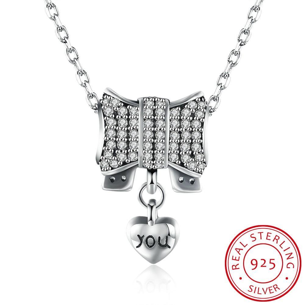 Necklace Sterling Silver Tiffany Bow Pave Charm Necklace - $107.99