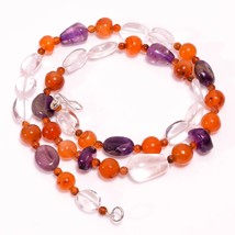 Natural Amethyst Crystal Carnelian Gemstone Beads Necklace 3-15 mm 18&quot; UB-8274 - £8.62 GBP