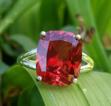 Padparadscha Sapphire Ring Cushion Cut Sapphire Ring, 4.00ct Pink - £128.45 GBP