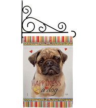 Fawn Pug Happiness Garden Flag Set Dog 13 X18.5 Double-Sided House Banner - £22.16 GBP