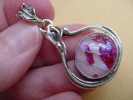 (#D-99-L) Dichroic Fused Glass Pendant Silver White Red Pink Wow - £49.32 GBP