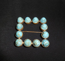 Art Deco Brooch Pin Faux Turquoise Bullet Cabachons Hubbell Glass 1930s - $74.25